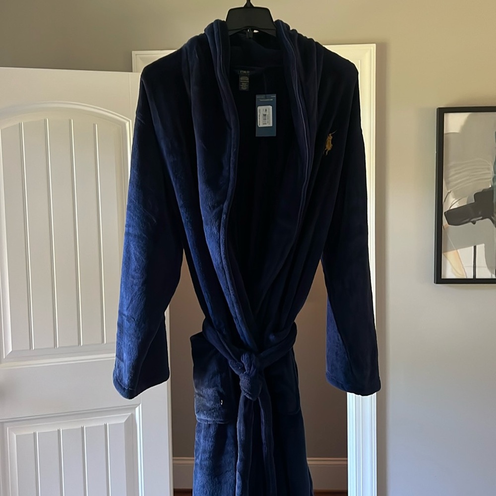 New Polo Ralph Lauren men's Shawl Collar Robe size  Large / XL - Navy